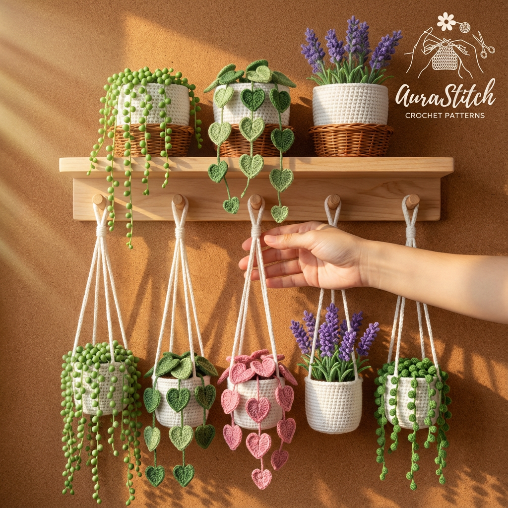 Crochet Hanging Plants Pattern Bundle - 5 Realistic Succulents & Flowers (Digital Download)